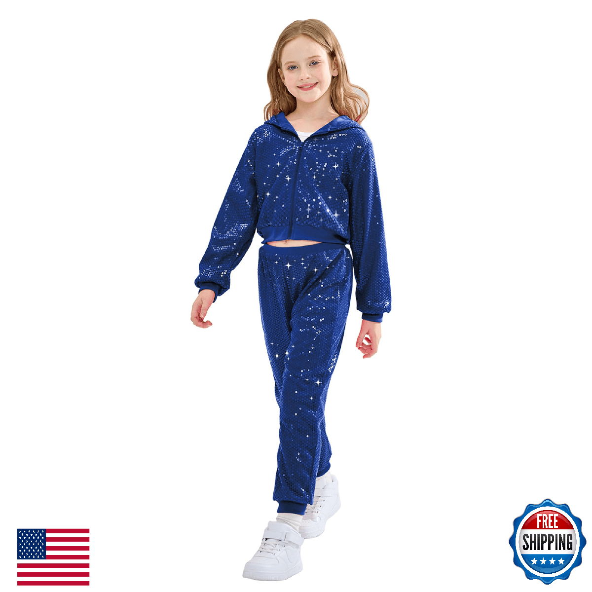 LOLANTA Girls Sequin Dance Costume Hip-Hop Jazz Jacket & Pants Set 4-13Y - Image 1