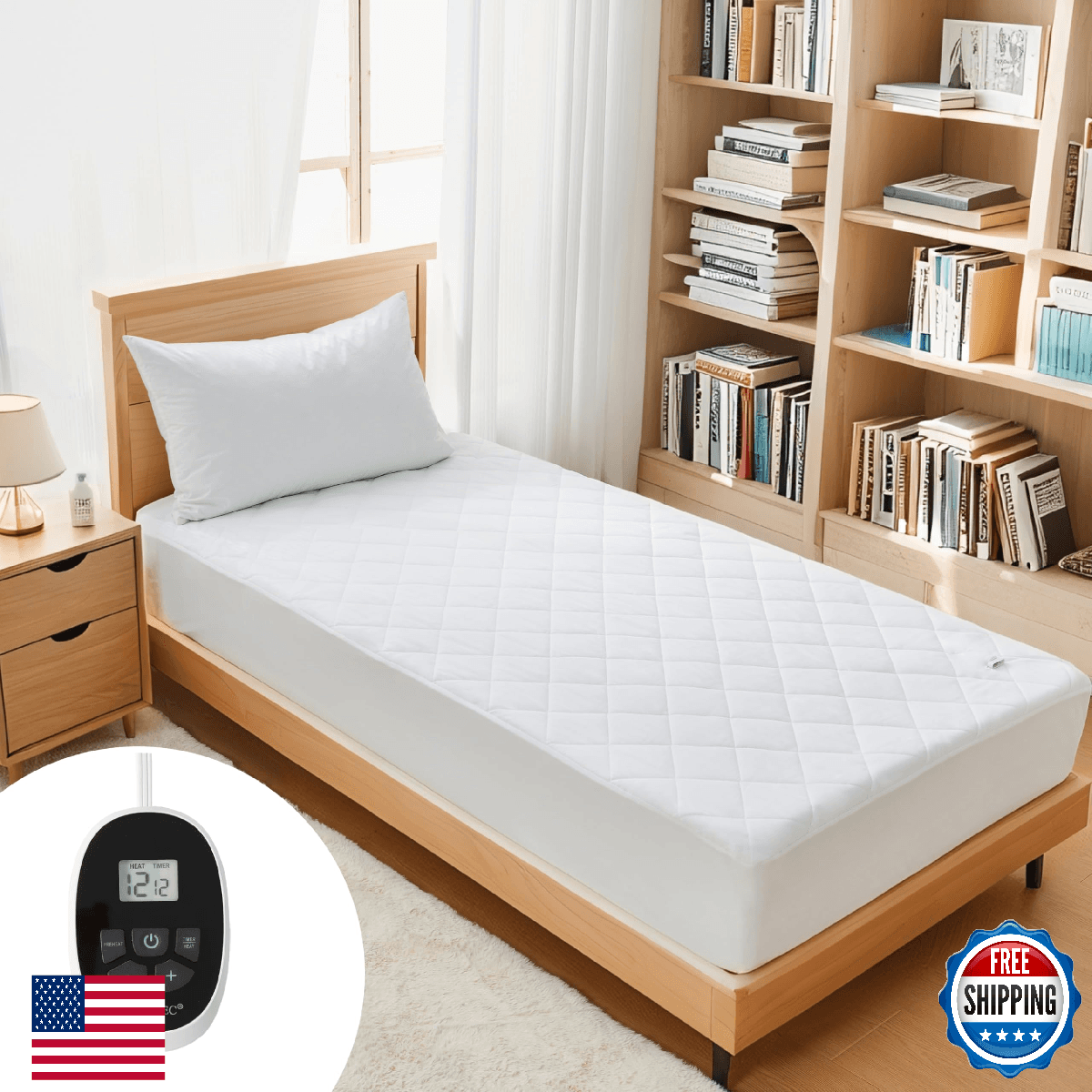 HOMTEC Heated Mattress Pad Twin XL Size, 12 Heating Levels, 1-12 Hour Auto Shut - Image 1