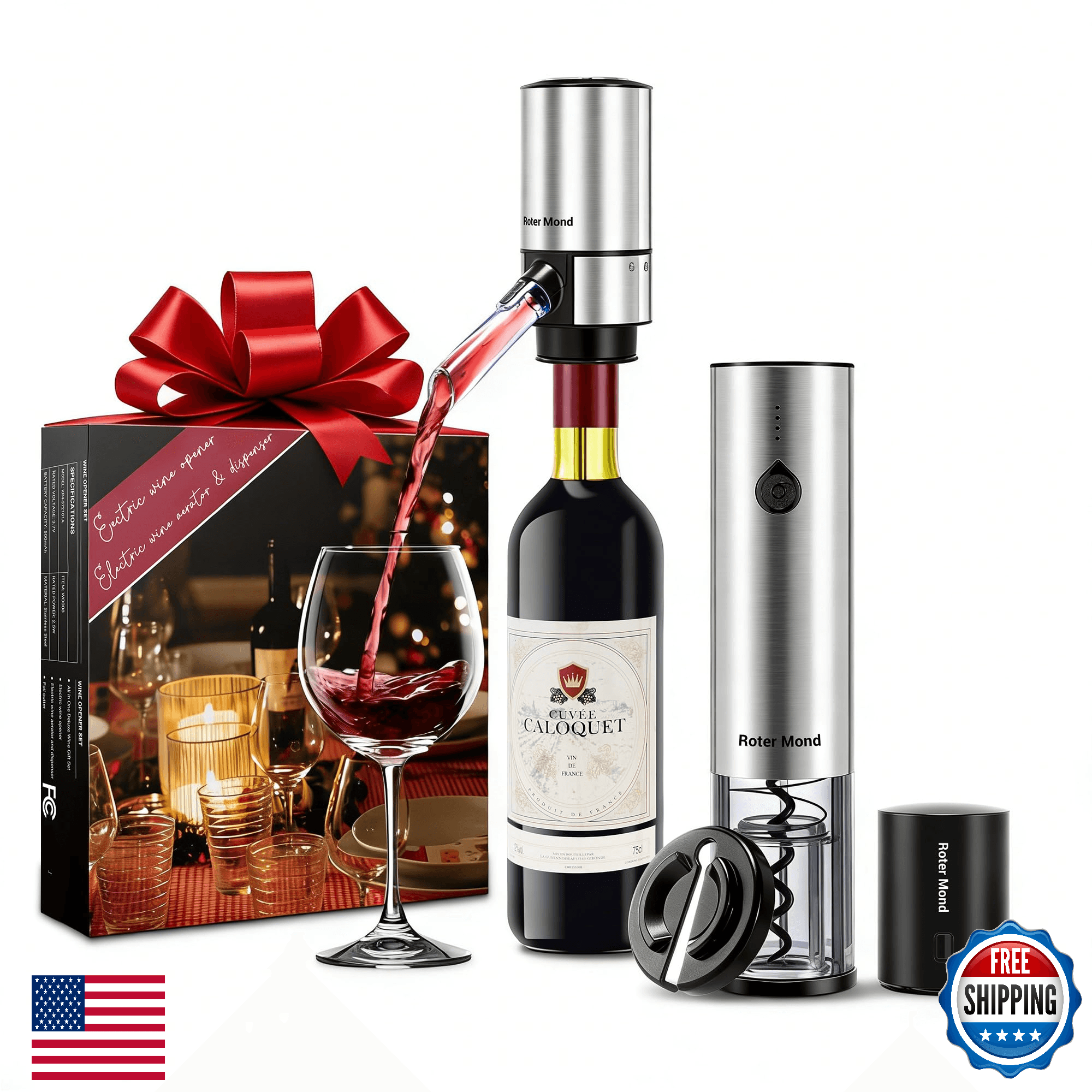 Roter Mond Electric Wine Opener Set Automatic Decanter Pourer Foil Cutter Stoppe - Image 1