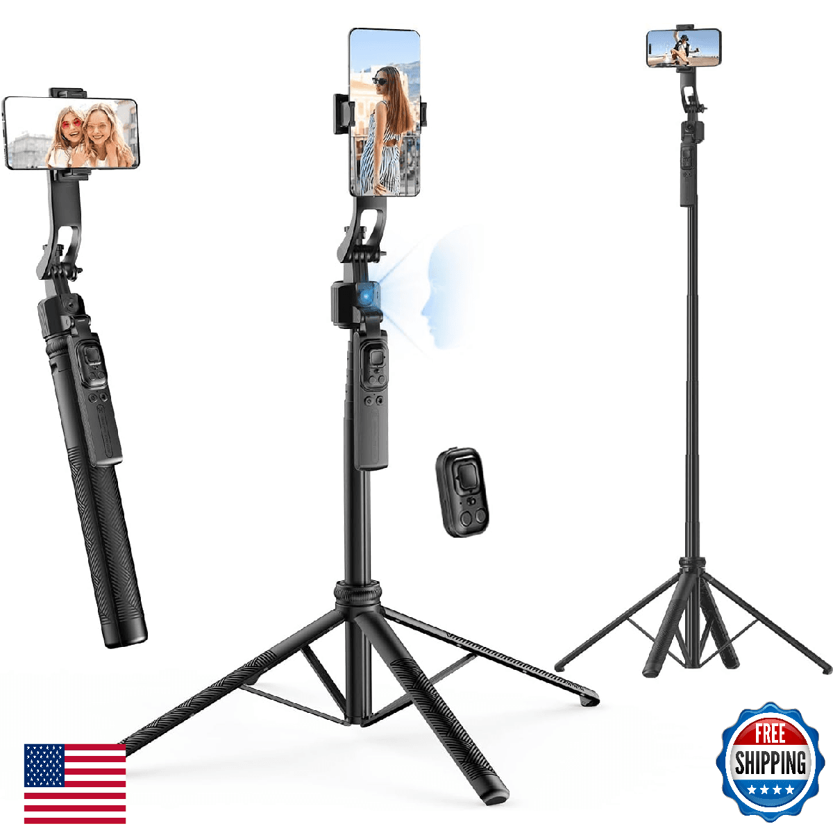 Rollei Auto Face Tracking Tripod 64" Selfie Stick Gimbal 360° for iPhone/Android - Image 1