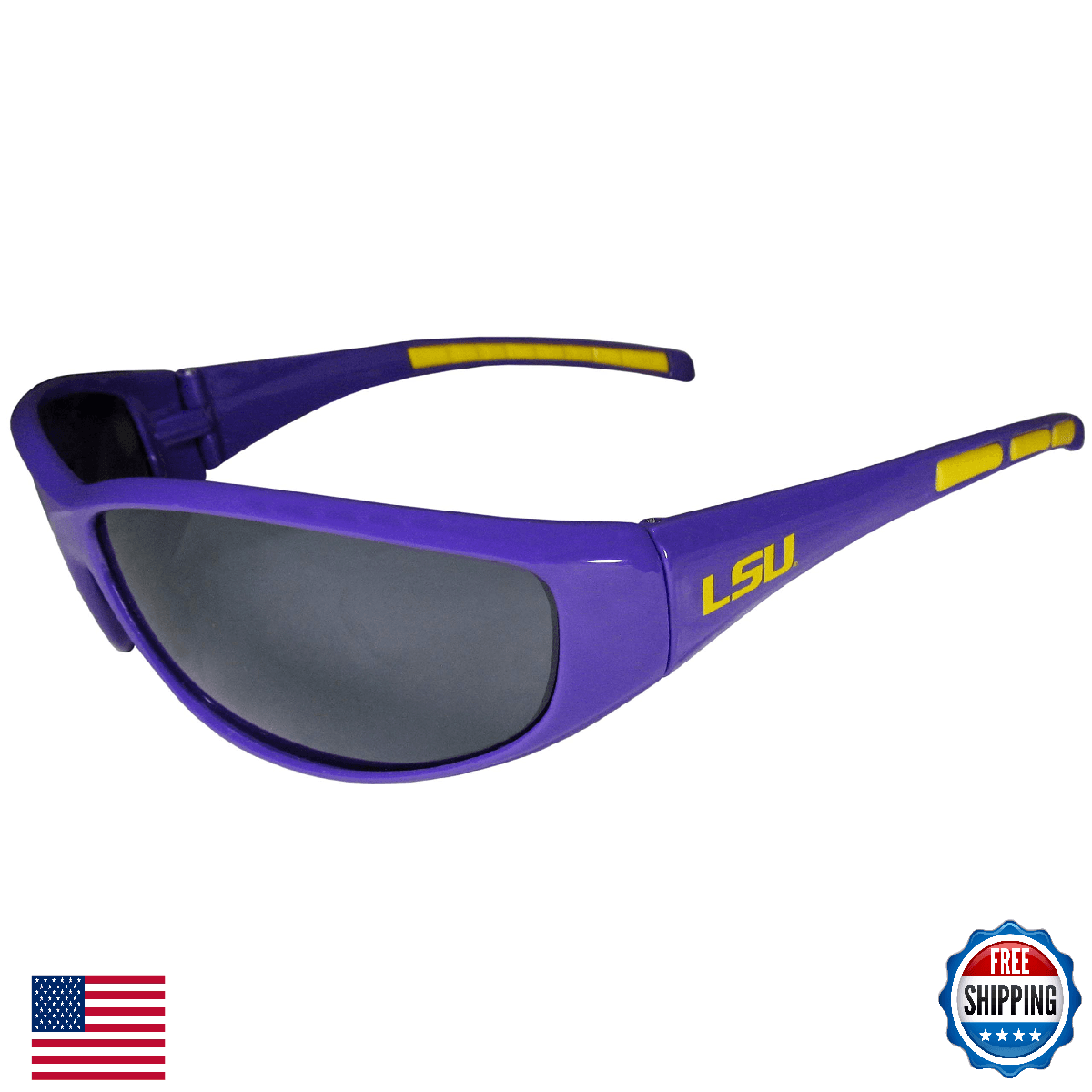 LSU Tigers Wrap Sunglasses - Purple w/ School Logo & UV 400 Protection - Image 1