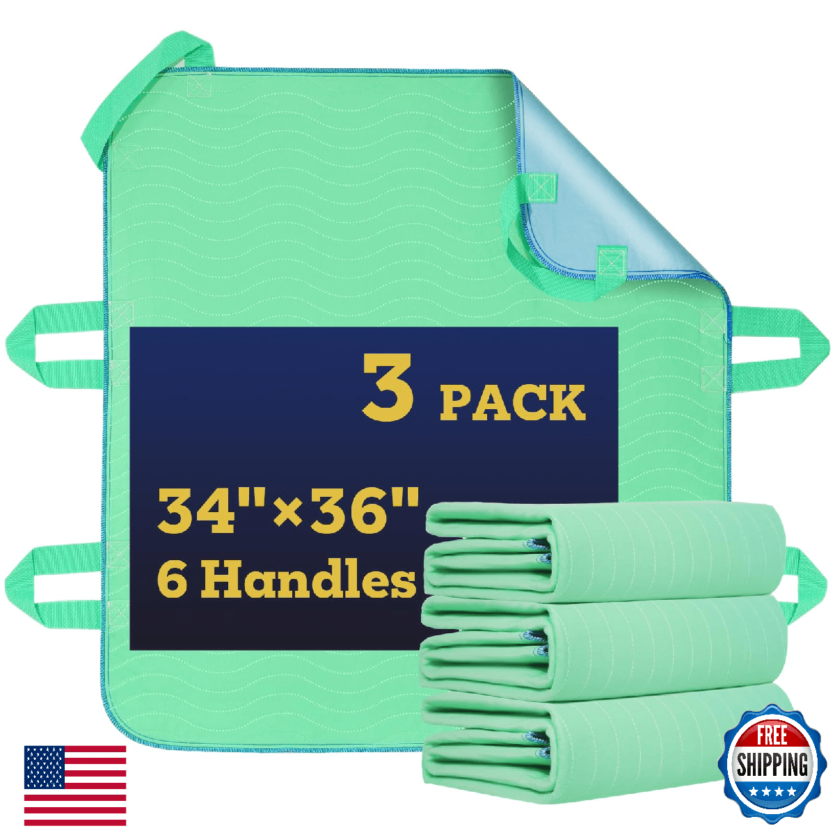 ETERNA Washable Positioning Bed Pad with Handles, 34"x36" Waterproof 3-Pack - Image 1
