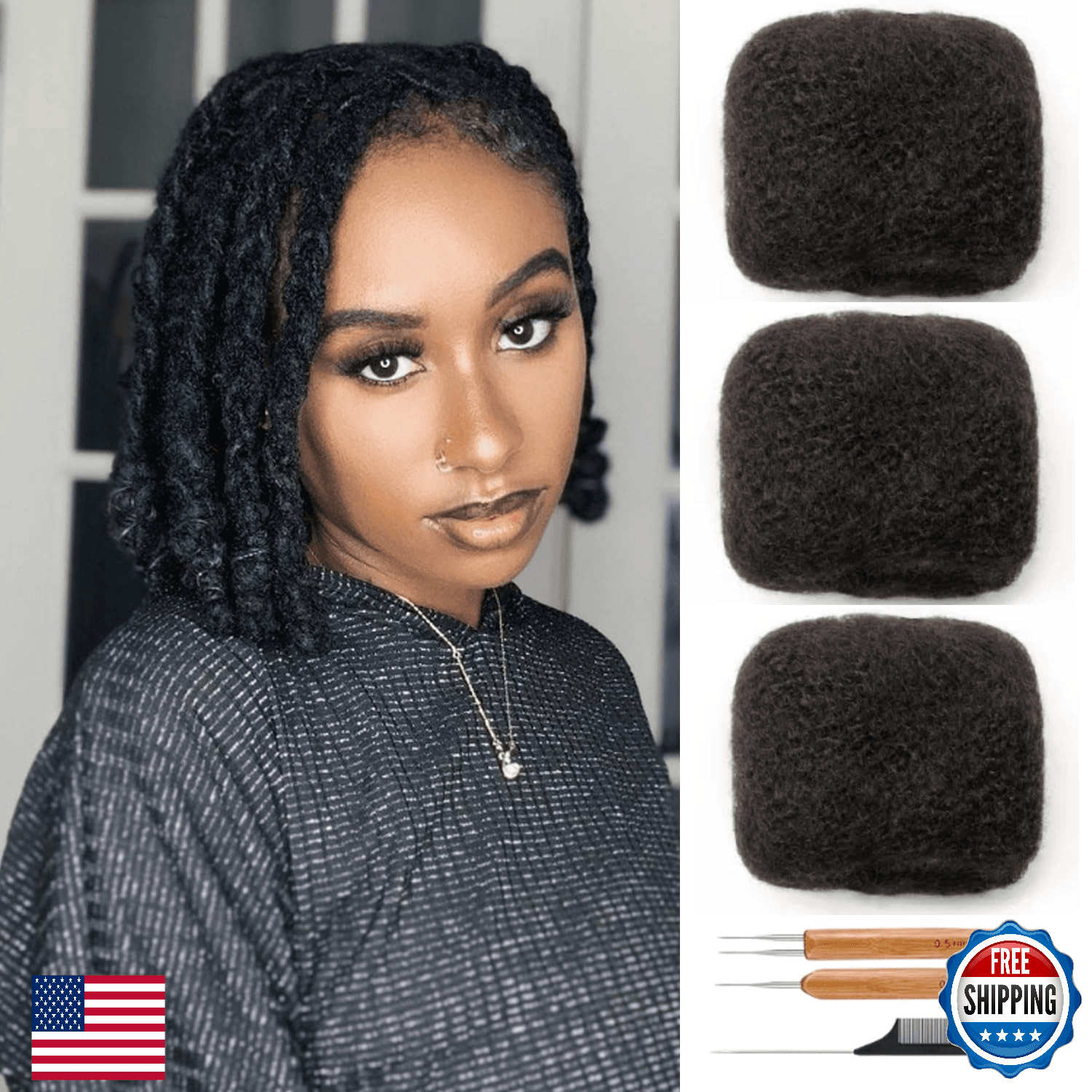 Afro Kinkys Bulk Human Hair Dreadlock Extensions 8 Inch 30g Natural Black Loc Re - Image 1