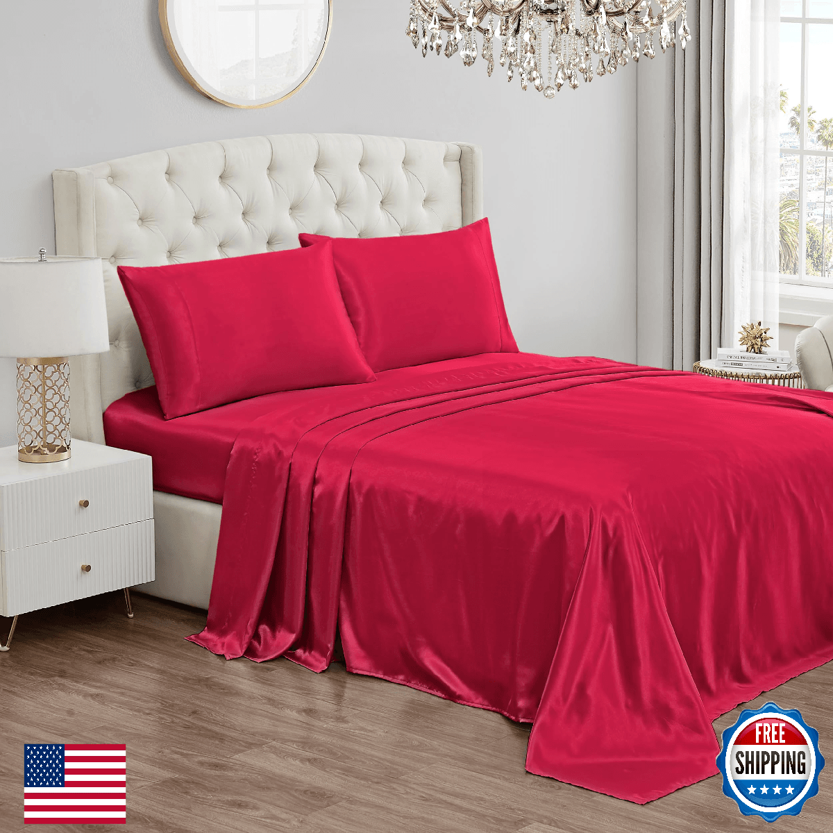 Juicy Couture Queen Satin Sheet Set, Deep Pocket Silky Bedding - Image 1