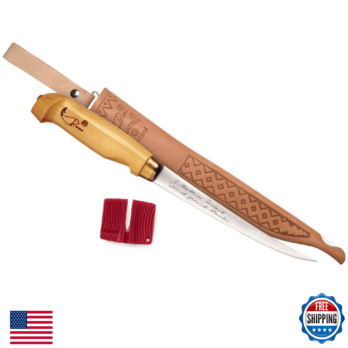 Rapala 7" Fish'n Fillet Knife w/Sharpener & Sheath, Full-Tang - Image 1