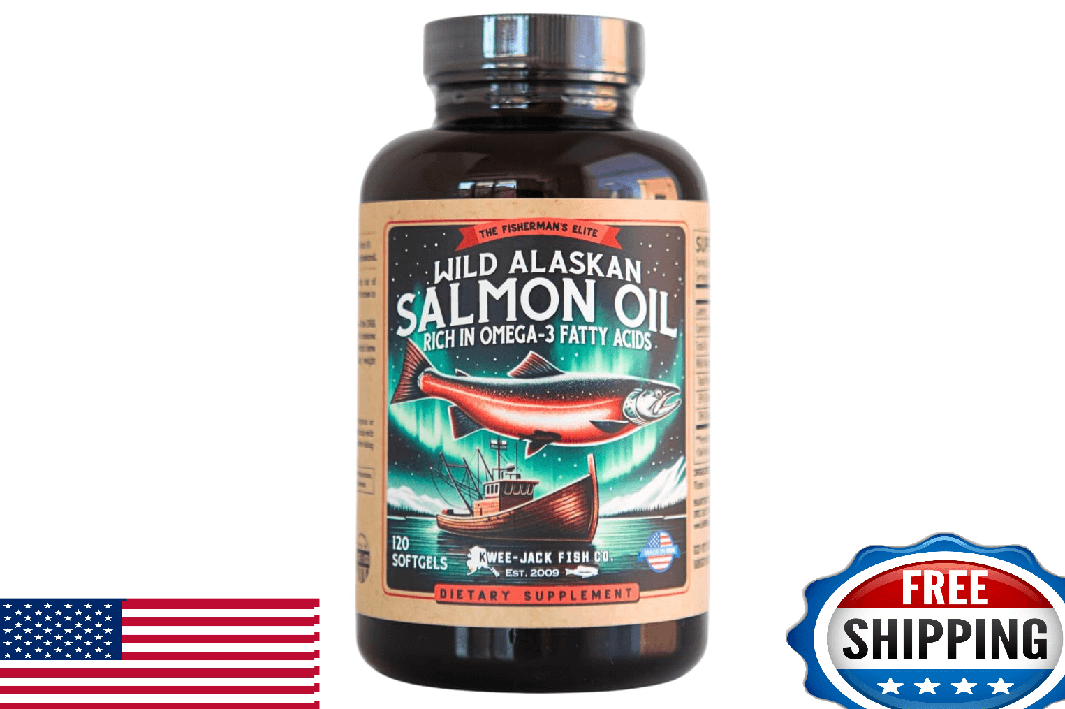 Wild Alaskan Salmon Fish Oil Omega 3 Supplement - EPA & DHA - Kwee-Jack - Image 1