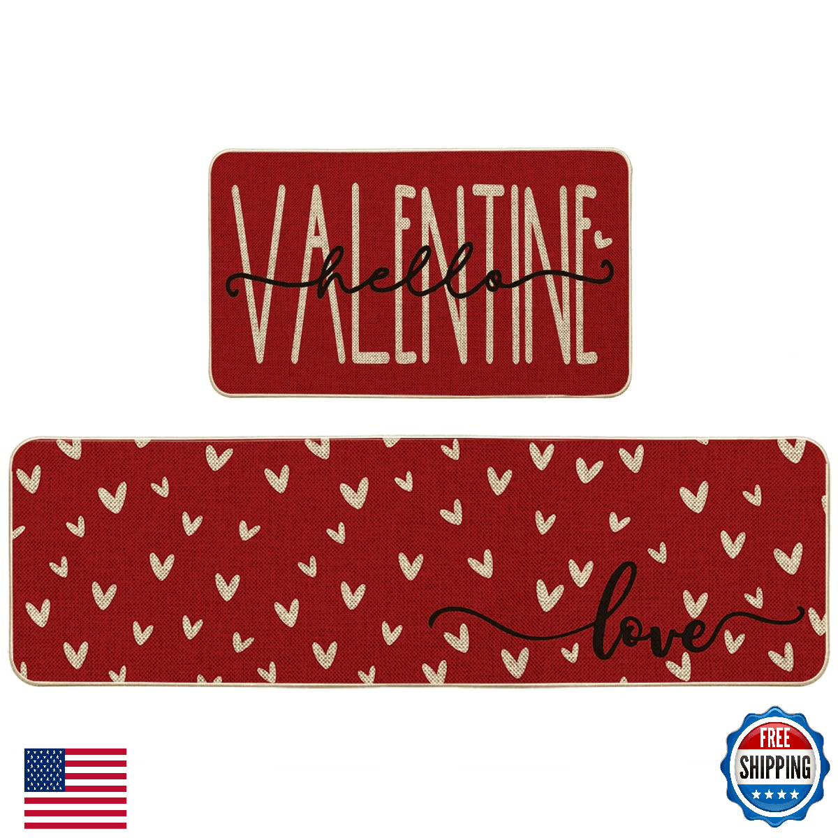 Artoid Mode Red Love Heart Hello Valentine's Kitchen Mats Set of 2 Home Decor Lo - Image 1
