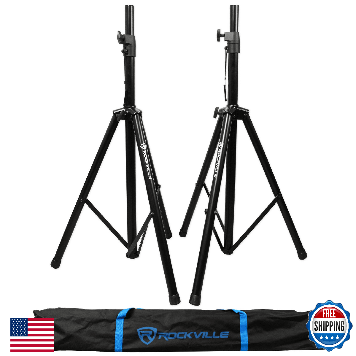 Rockville RVSS2 Pair Adjustable Tripod DJ PA Speaker Stands (2), Sturdy Steel Co - Image 1