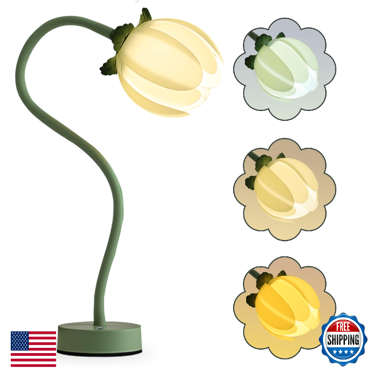 ONXE Tulip Desk Lamp - Rechargeable 3 Color Dimmable Flower Night Light, 360° Be - Image 1