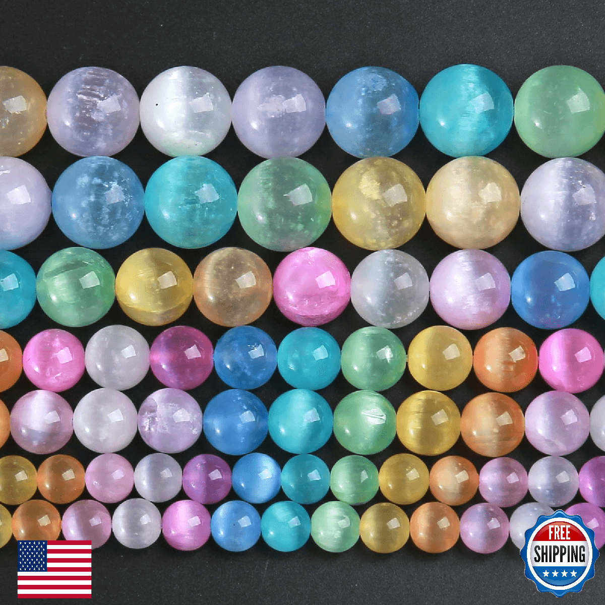 8MM 90pcs Mixed Color Selenite Gypsum Beads Natural Stone Round Loose Beads for - Image 1