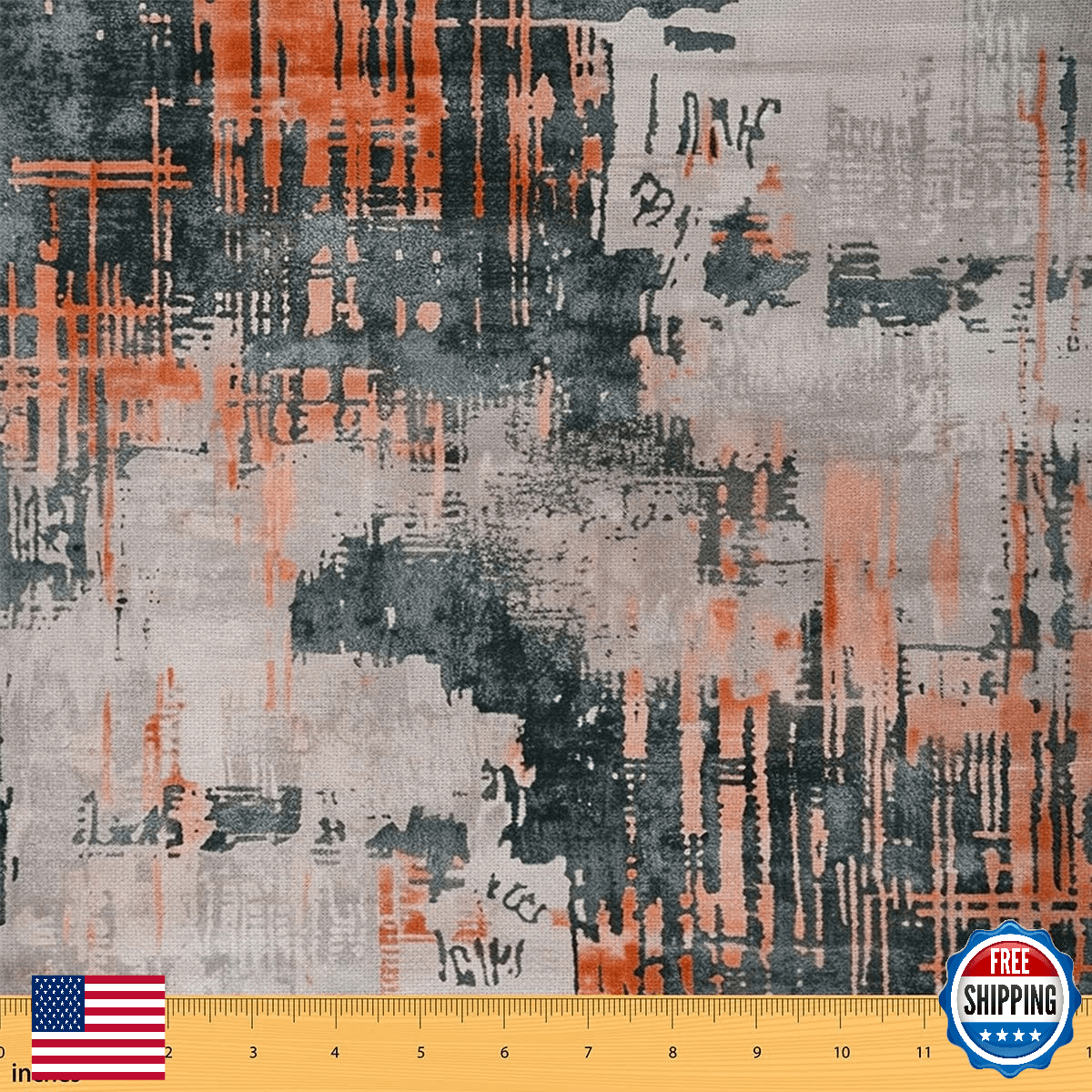 Erosebridal Orange Grey Abstract Fabric - Modern Watercolor Tie Dye by The Yard - Image 1