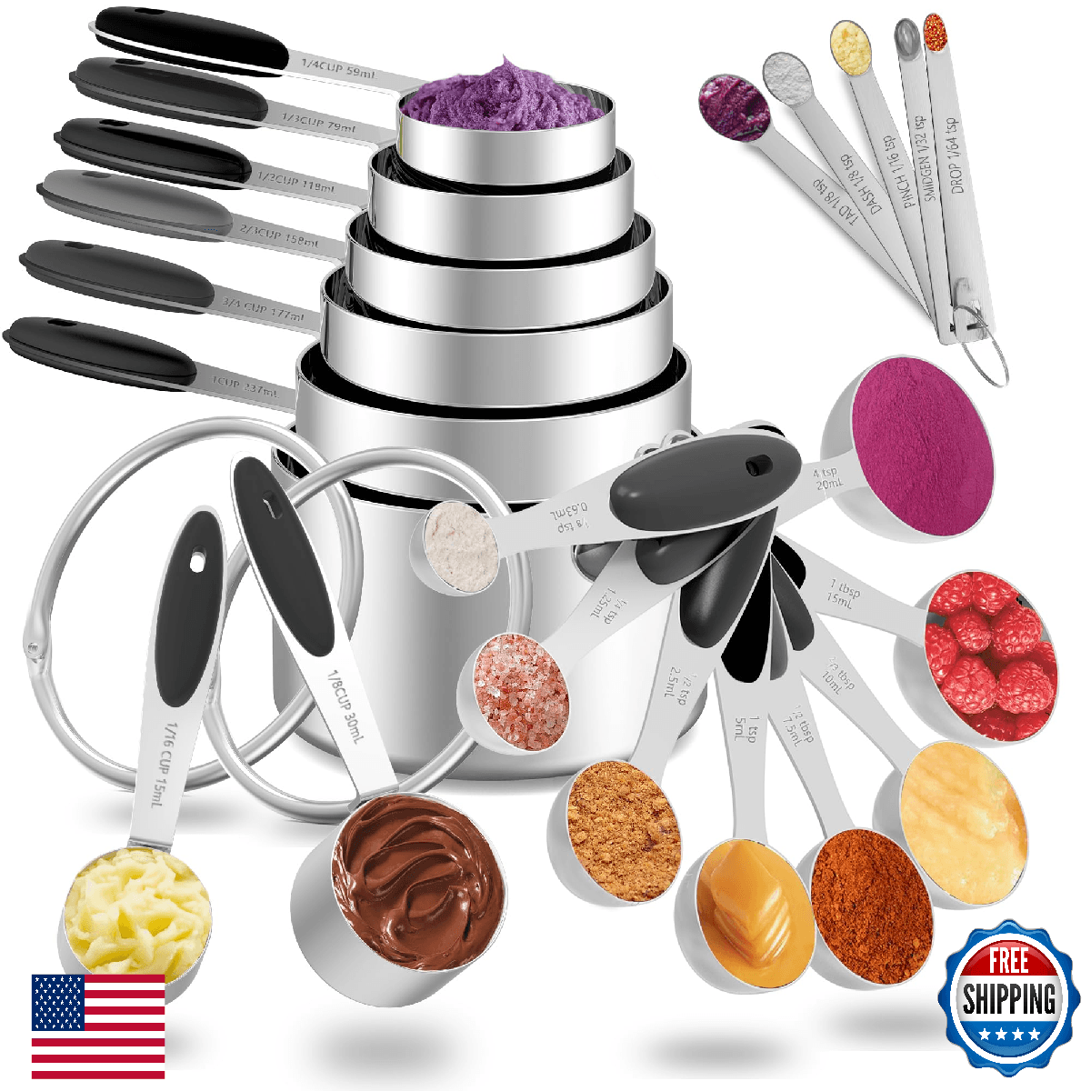 Minteem 21-PC Stainless Steel Measuring Cups & Spoons Set - Baking, Cooking - Image 1