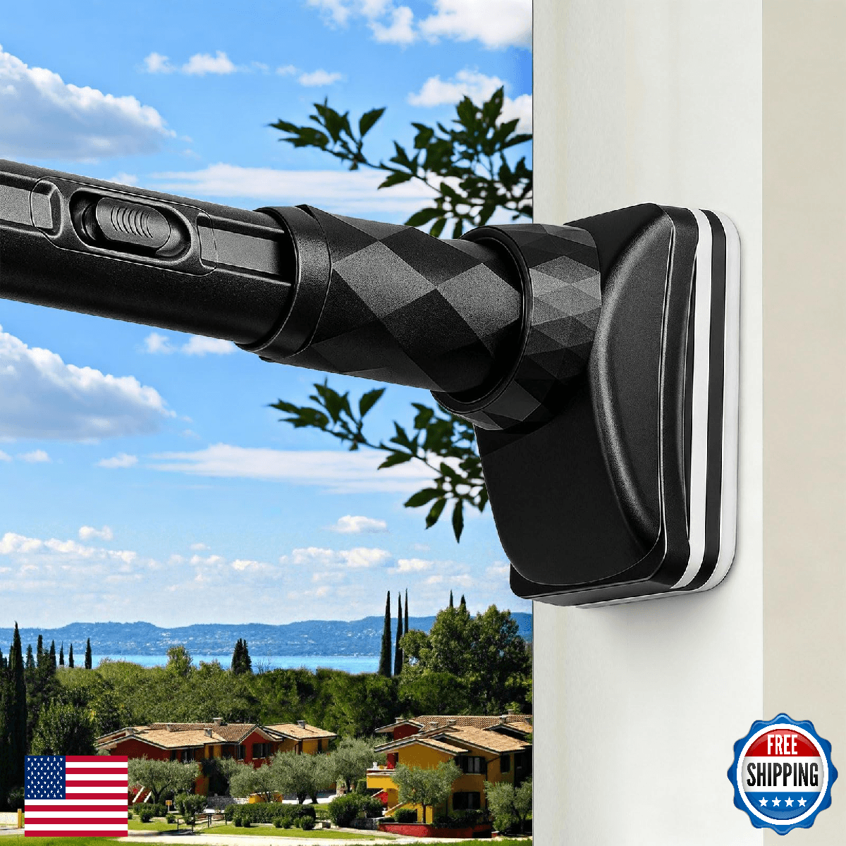Adjustable Black Shower Curtain Rod 40-122" Tension Non Slip No Drill Room Divid - Image 1