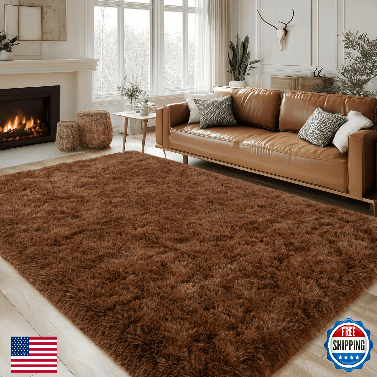 Plumlik Brown Rug for Living Room Bedroom, 5x7 Fuzzy Fluffy Carpet, Shag Area Ru - Image 1