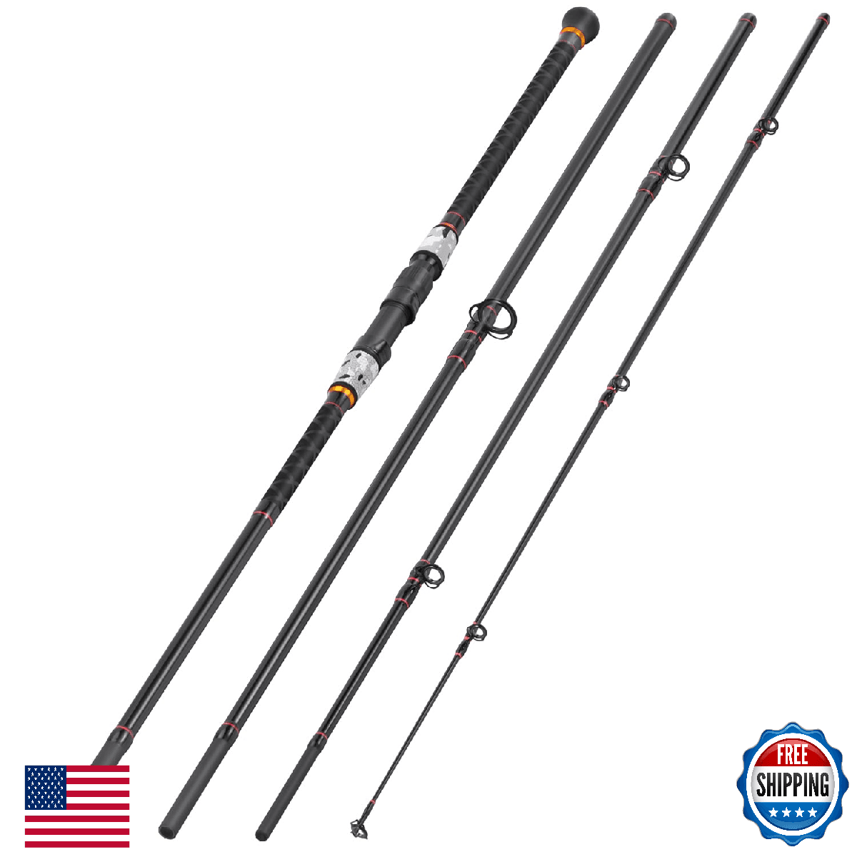 Sougayilang Surf Fishing Rod Portable Travel MH/H Surf Spinning Rod 4 Piece Carb - Image 1