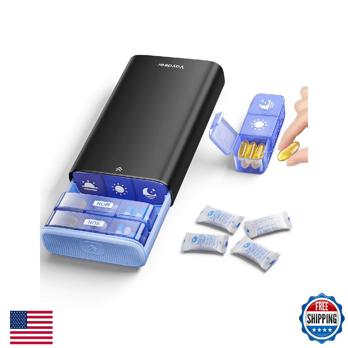 Vaydeer Metal Pill Organizer 3 Times a Day Weekly Pill Box with Desiccant Compar - Image 1
