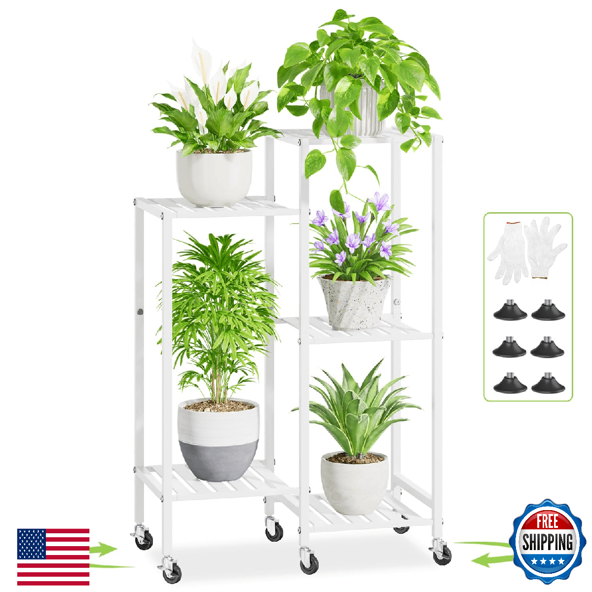 iDavosic.ly 5-Tier Plant Stand Indoor/Outdoor with Wheels Metal Corner Flower Ho - Image 1