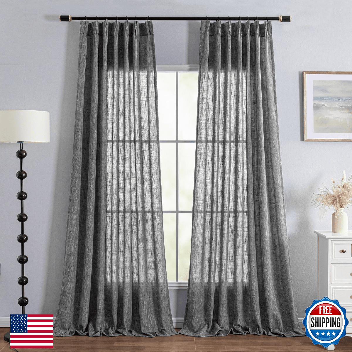 MYSKY HOME 96" Pinch Pleat Semi Sheer Curtains Light Filtering Privacy 2 Panels - Image 1