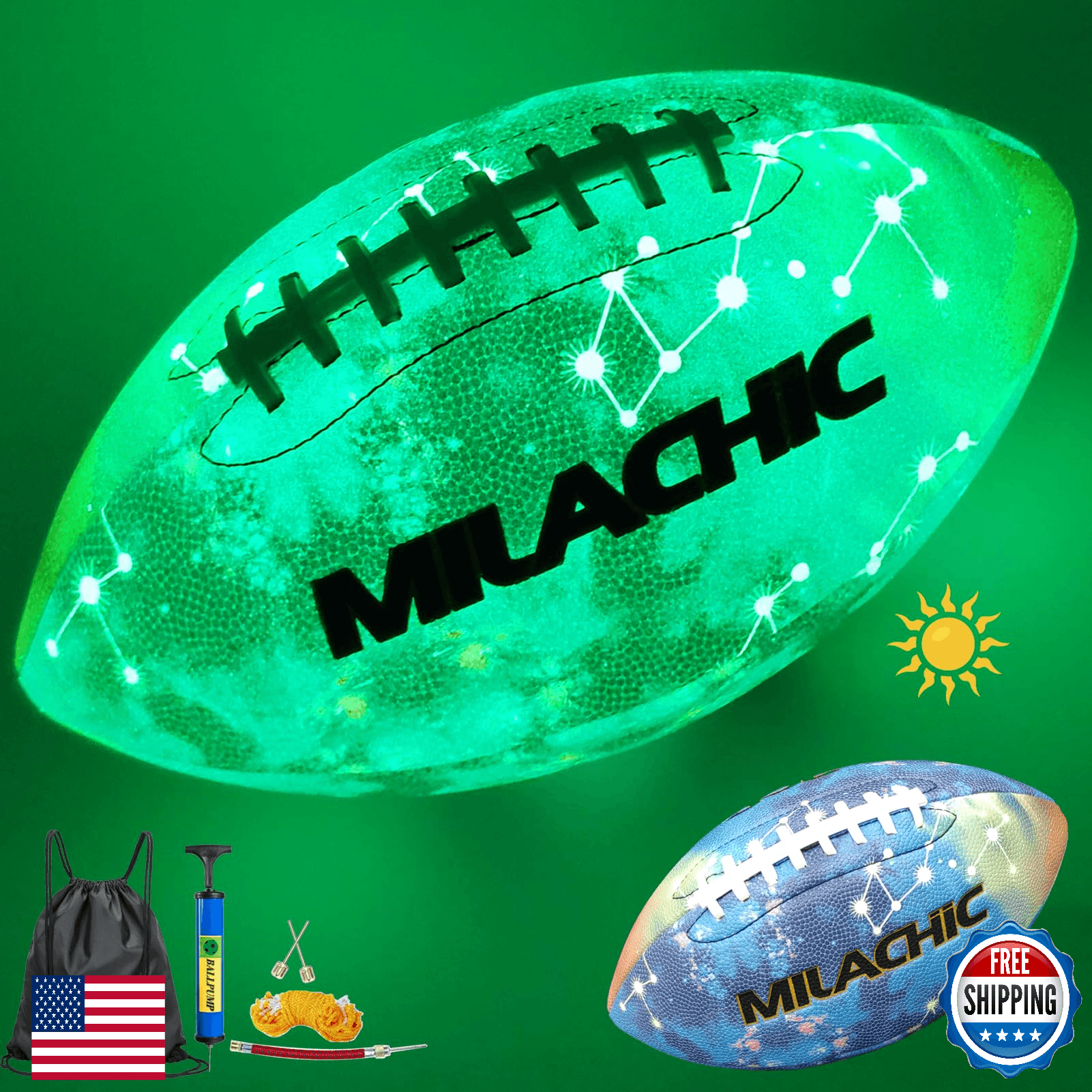 MILACHIC Glow in The Dark Football - Size 9 Luminous Glowing Leather Football wi - Image 1