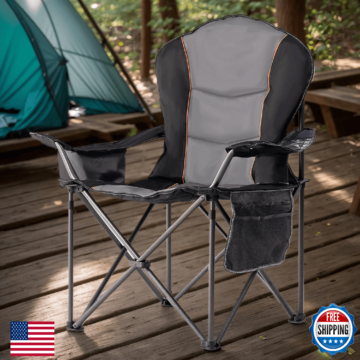Foristrail Camping Chair Oversized Folding Outdoor Camping Chair with Cooler Bag - Image 1