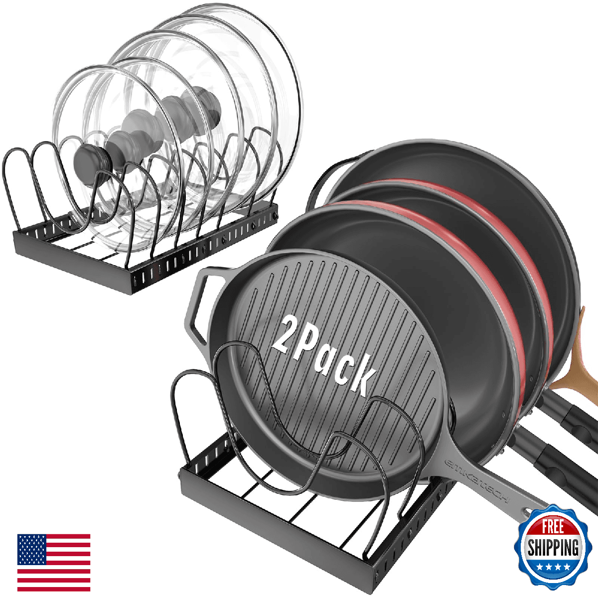 2PACK Pot Lid Organizers Inside Cabinet for Kitchen, Pots and Pans Organizer Und - Image 1