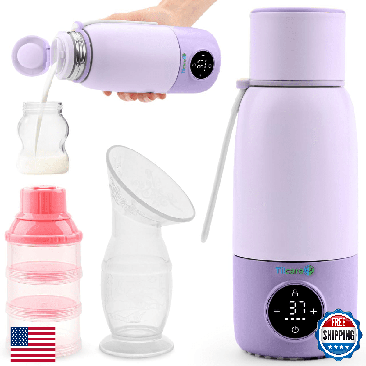 Portable Baby Bottle Warmer - 17oz/500mL, 12H Temp, Fast Heat, Travel - Image 1