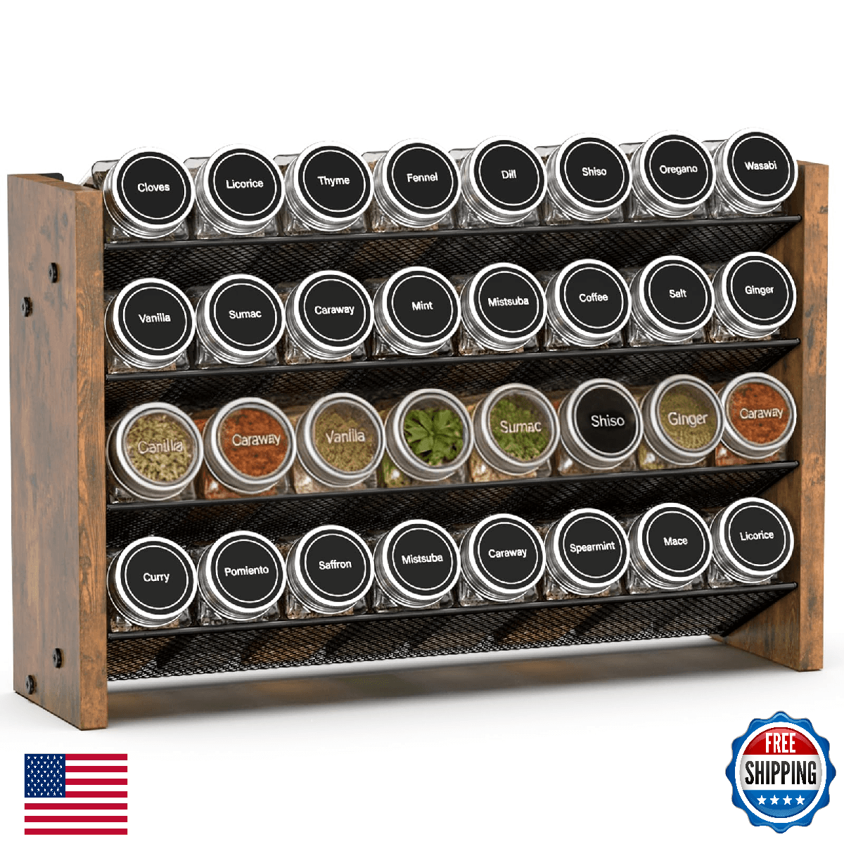 NESAPTO Wooden 4-Tier Spice Rack Organizer Vertical Wall Mount Kitchen Pantry Co - Image 1