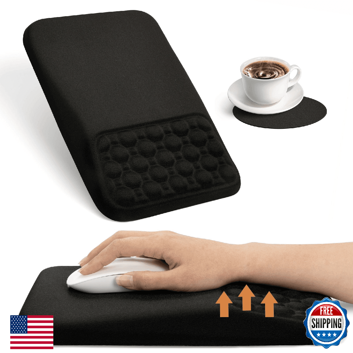 Ospelelf Ergonomic Mouse Pad with Wrist Rest, Black - Pain Relief, Comfortable - Image 1