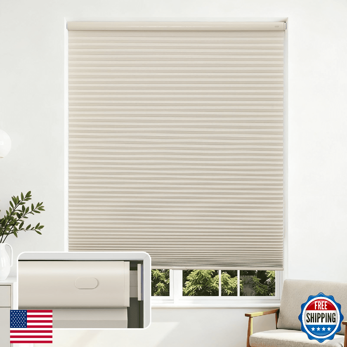 Joydeco No Tools No Drill Cordless Cellular Shades, Light Filtering Honeycomb Bl - Image 1