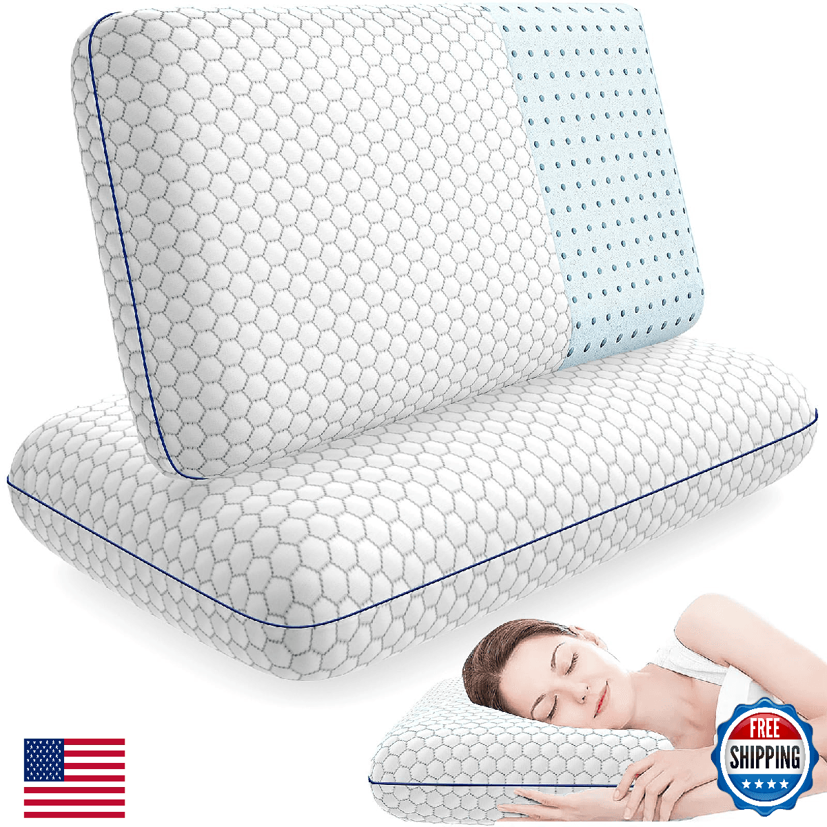 CushyOasis Memory Foam Pillows for Side, Back, Stomach Sleepers - Set of 2 - Image 1