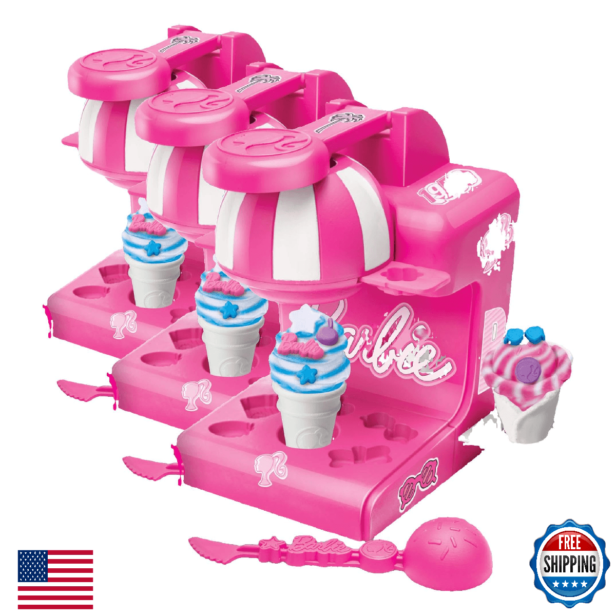 Barbie Softee Dough Ice Cream Playset with Ice Cream Maker, 4 Colors Modeling Co - Image 1