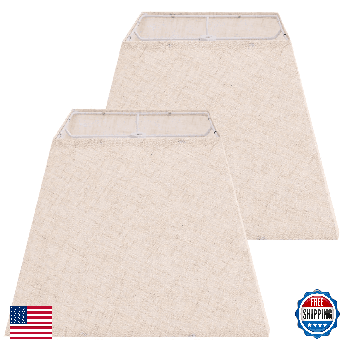 Lamp Shades Set of 2, 8''x8''Top, 13''x13''Bottom 10'' Height, Beige Square Lamp - Image 1