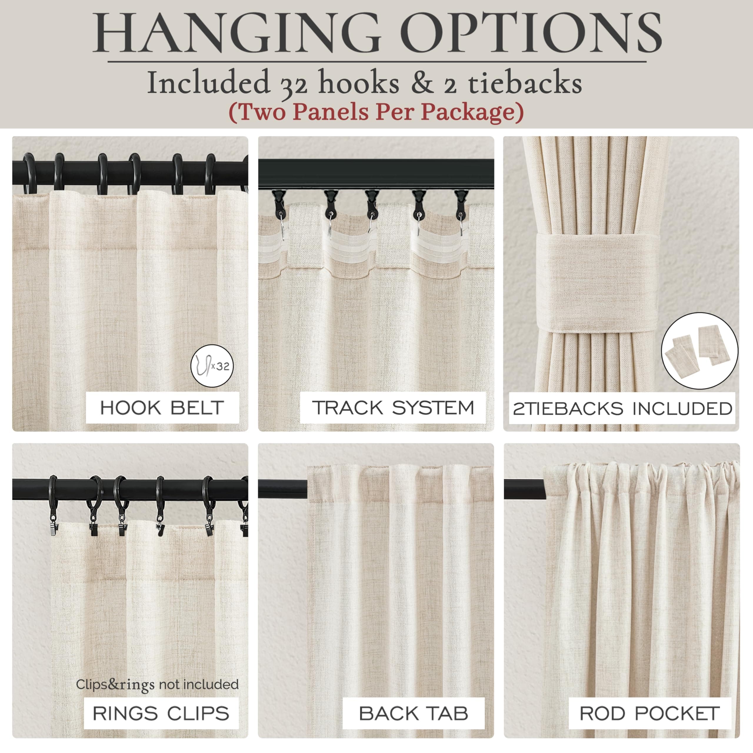 QJmydeco 95 Inch Length Curtains for Living Room, Modern Privacy Pretty Cream Li - Thumbnail 4