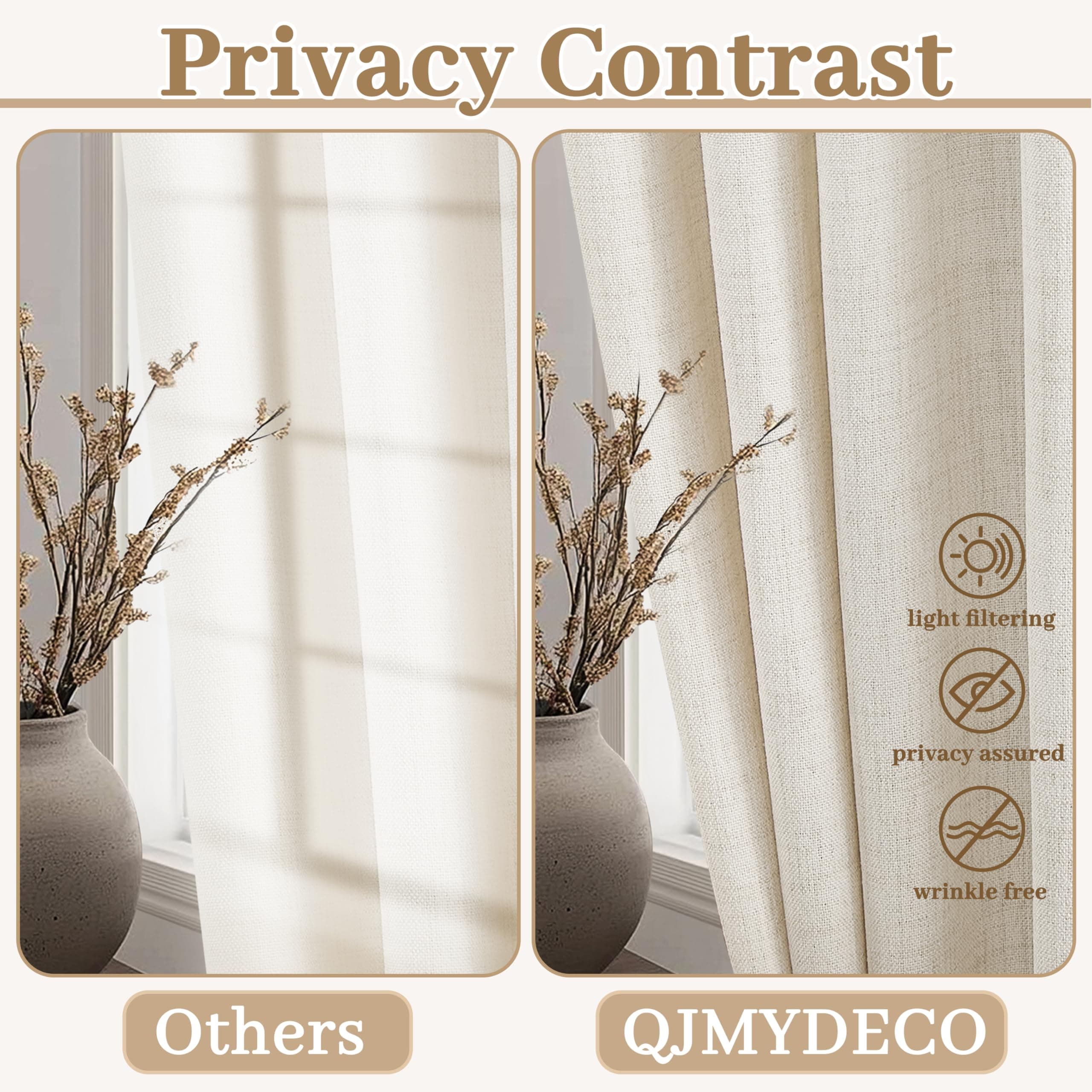 QJmydeco 95 Inch Length Curtains for Living Room, Modern Privacy Pretty Cream Li - Thumbnail 3