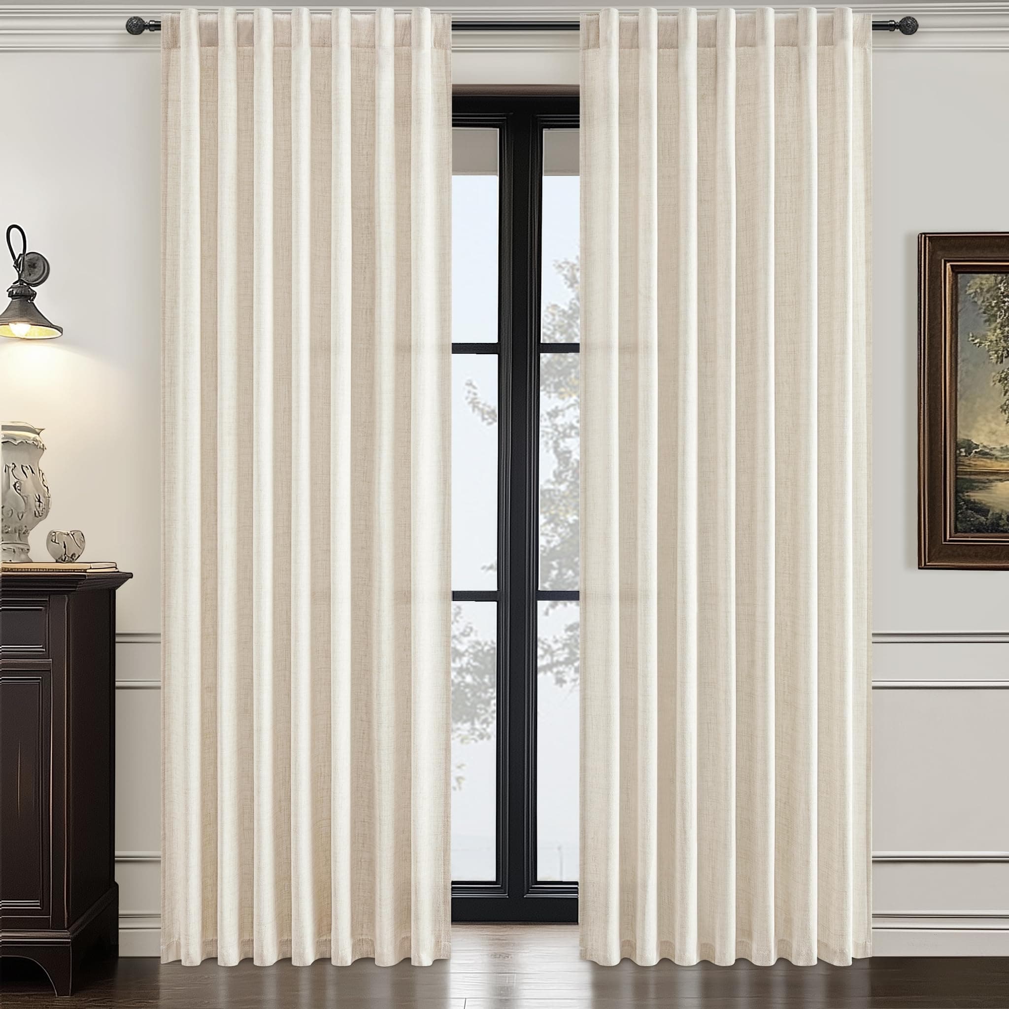 QJmydeco 95 Inch Length Curtains for Living Room, Modern Privacy Pretty Cream Li - Thumbnail 8