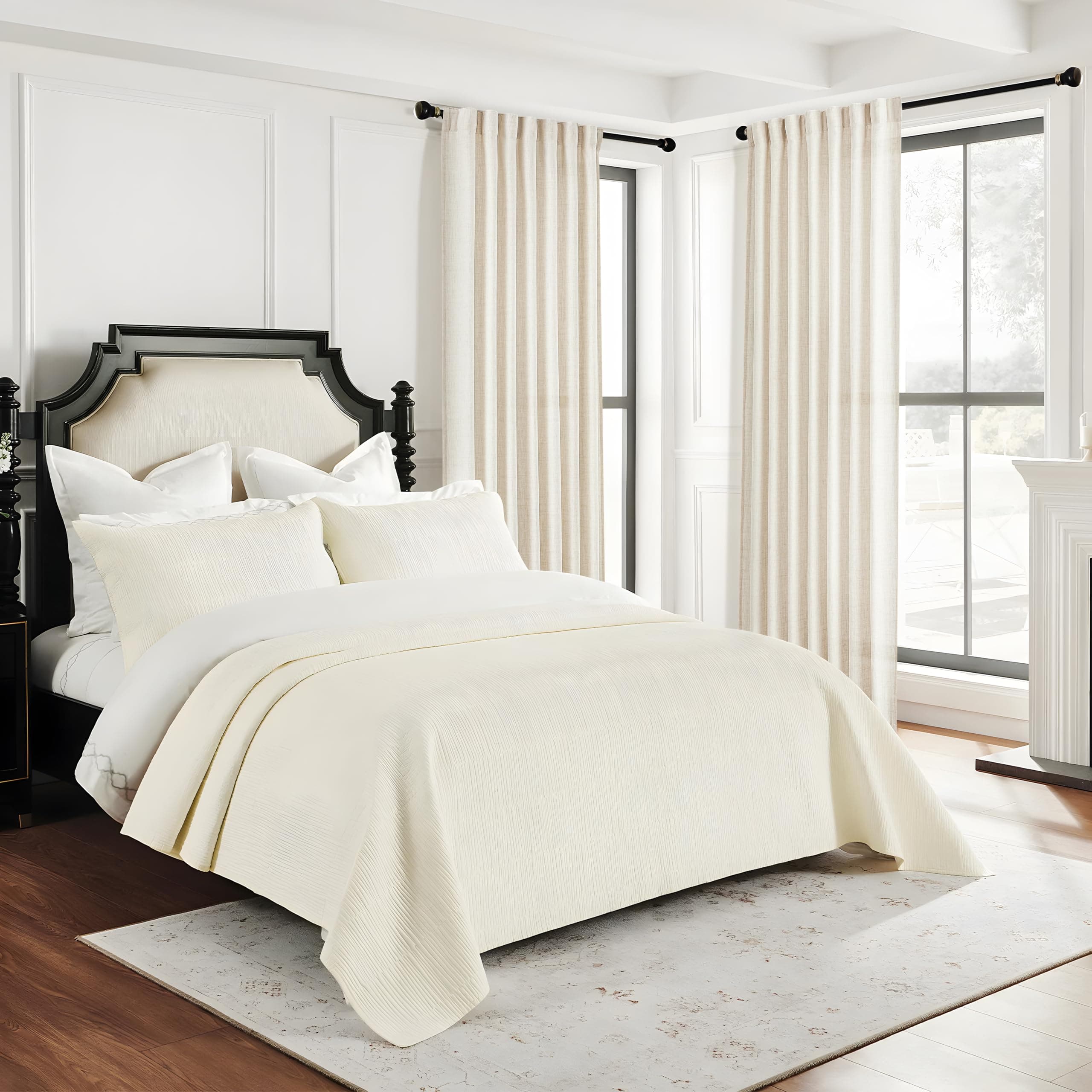QJmydeco 95 Inch Length Curtains for Living Room, Modern Privacy Pretty Cream Li - Thumbnail 6