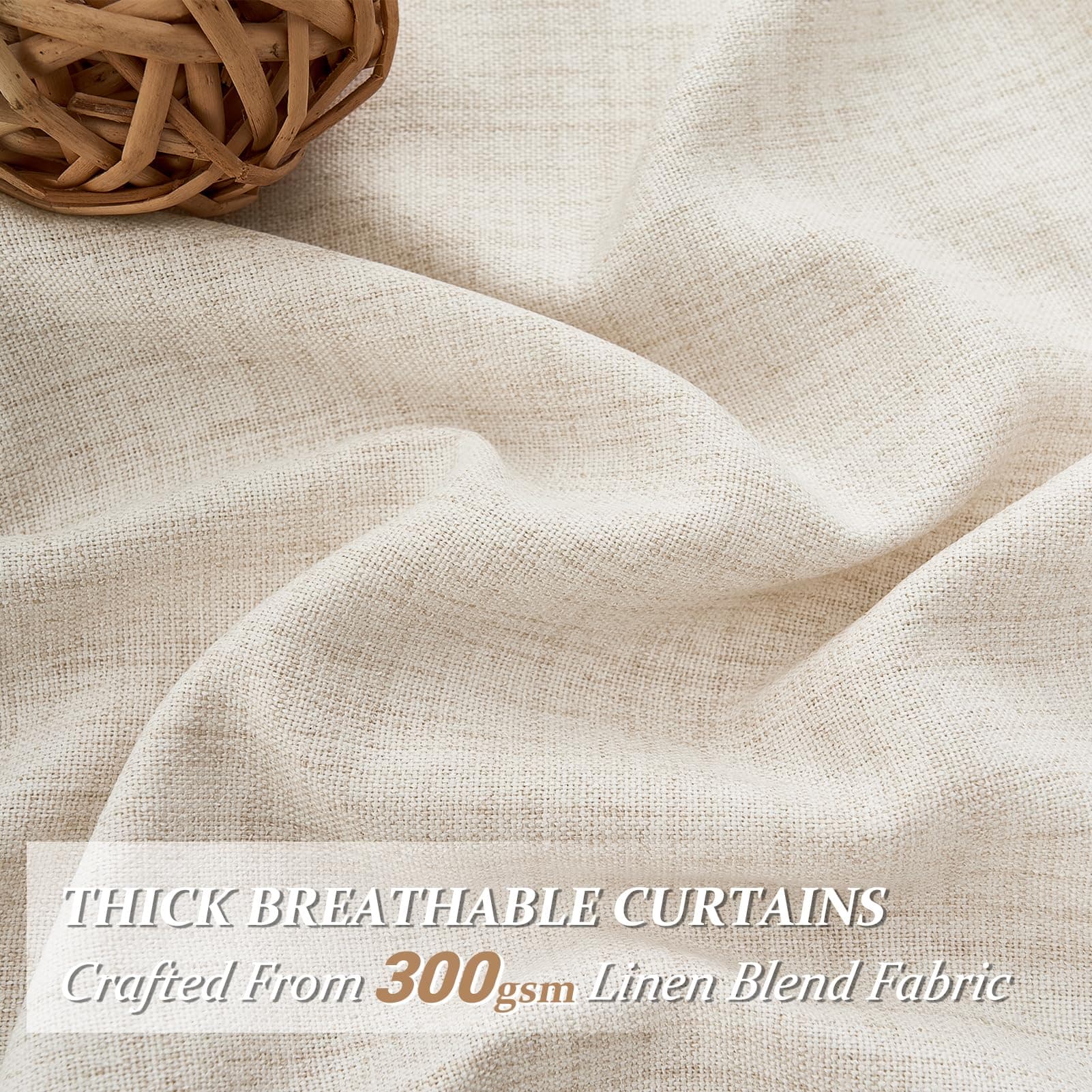 QJmydeco 95 Inch Length Curtains for Living Room, Modern Privacy Pretty Cream Li - Thumbnail 2