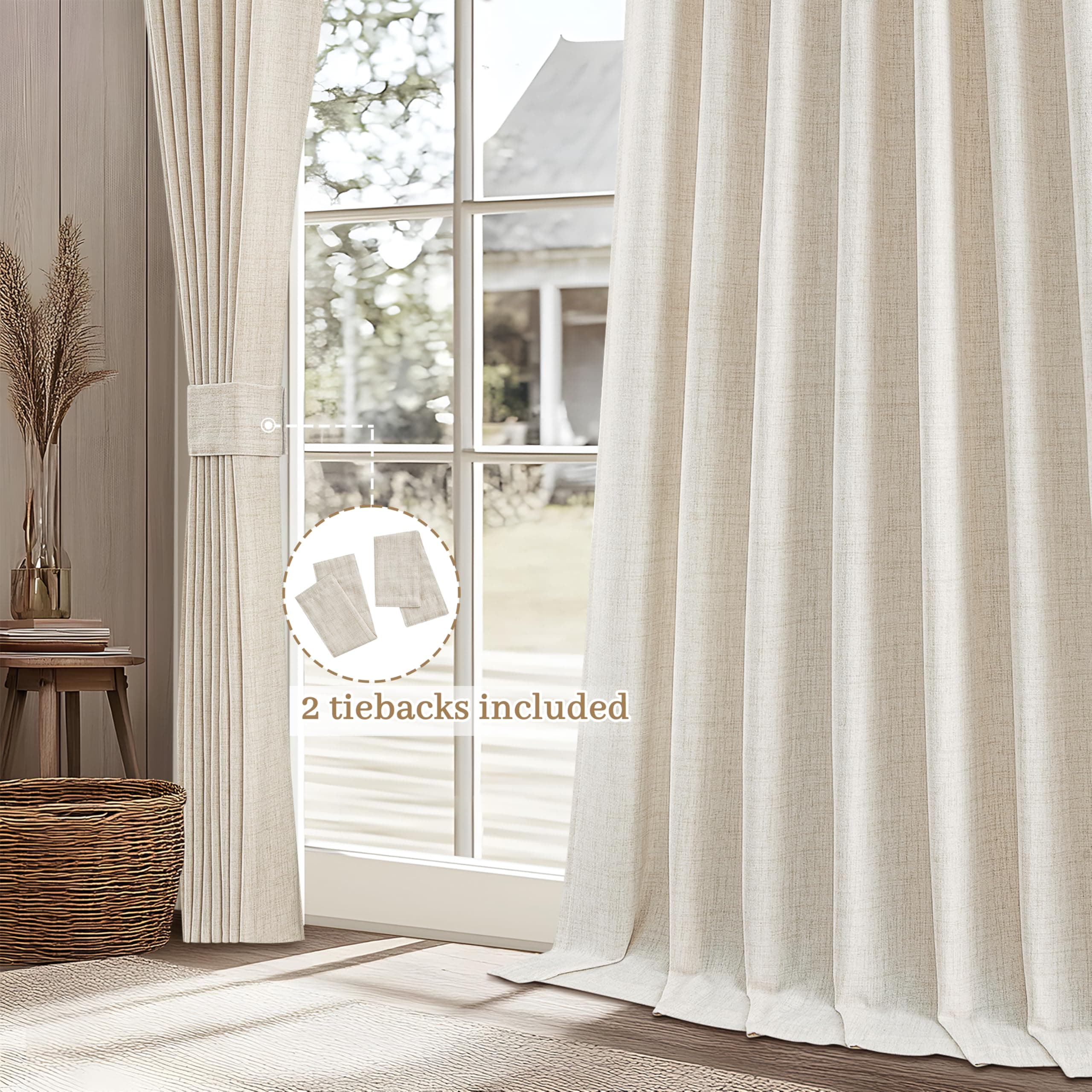 QJmydeco 95 Inch Length Curtains for Living Room, Modern Privacy Pretty Cream Li - Thumbnail 5