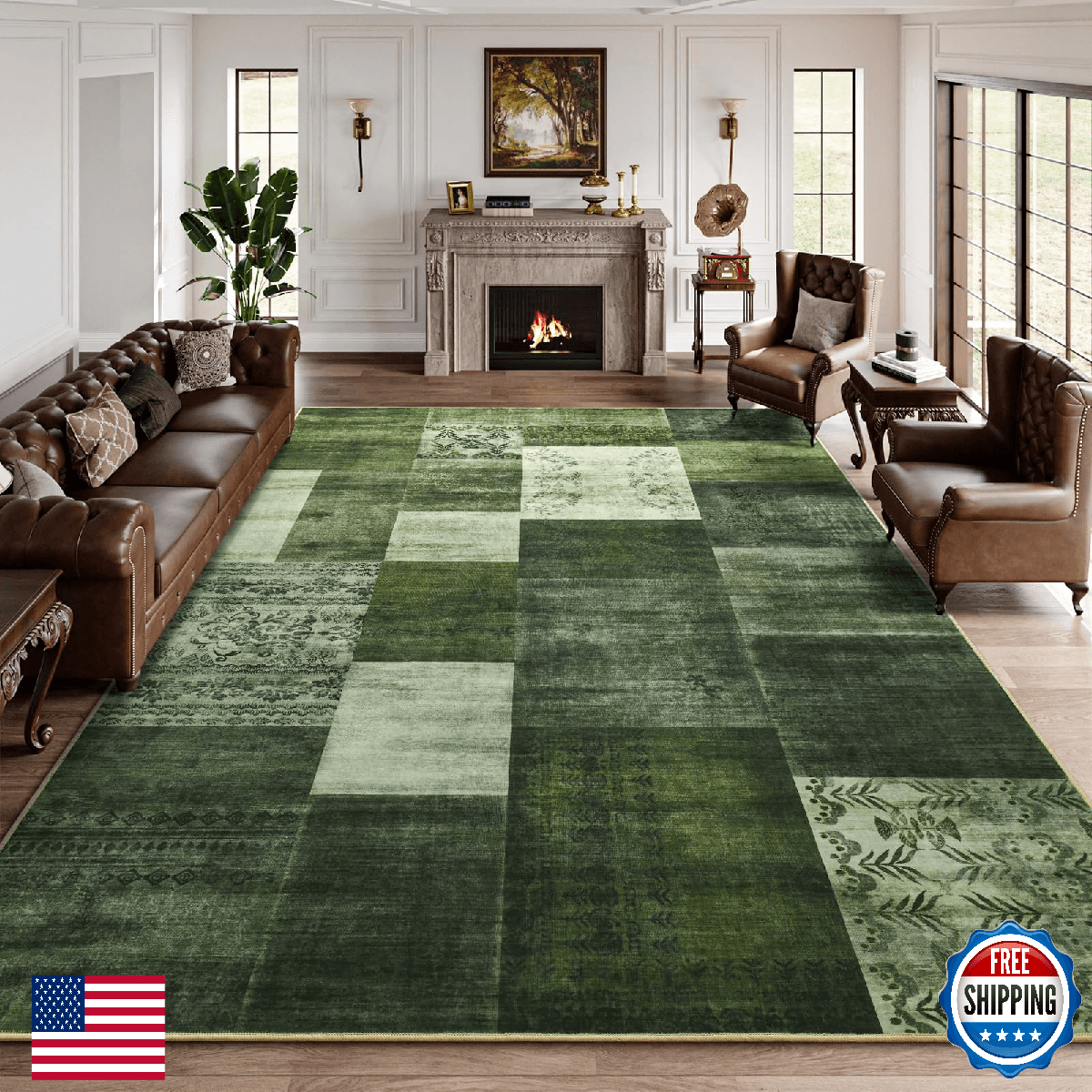 DweIke Washable 5x7 Area Rugs for Living Room, Large Modern Abstract Green Soft - Image 1
