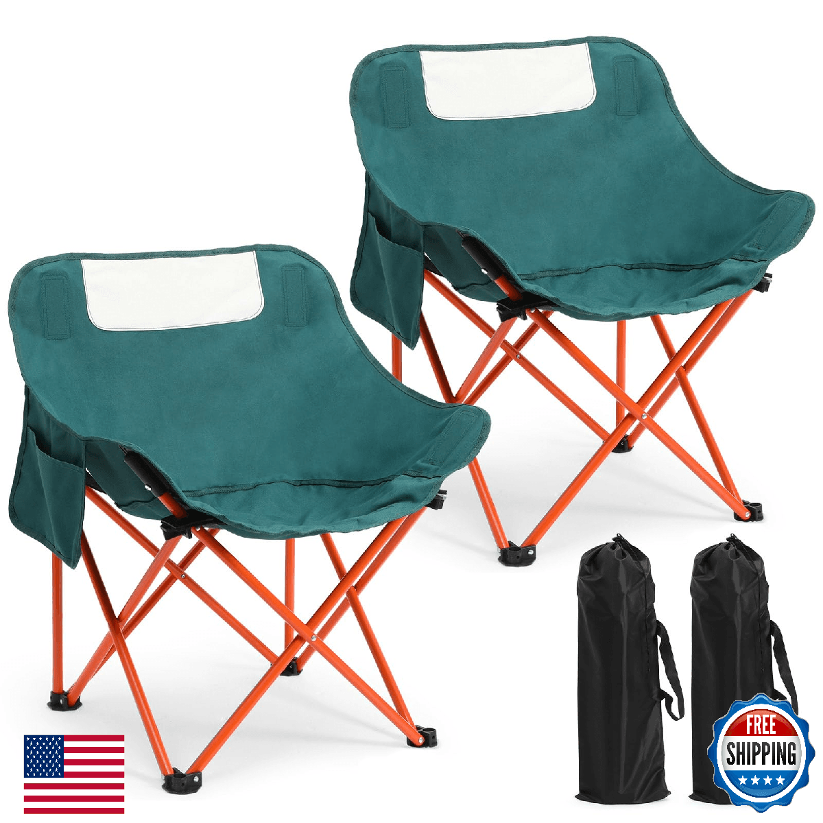 Seeloowy 2 Pack Compact Camping Chairs Portable Folding for Outside with Carry B - Image 1