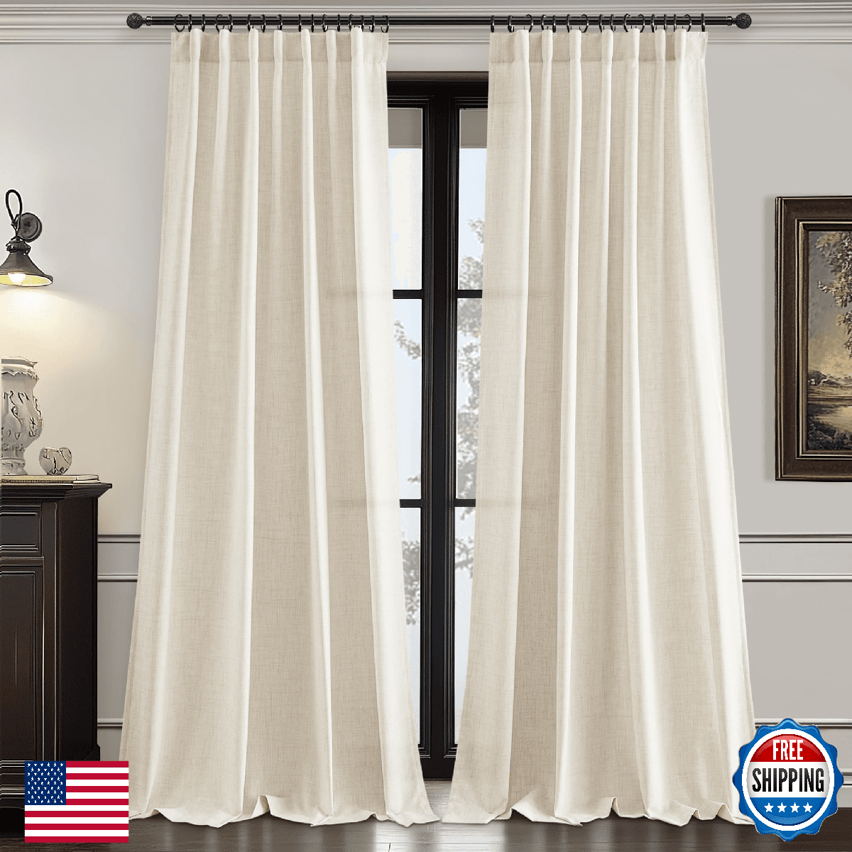 QJmydeco 95 Inch Length Curtains for Living Room, Modern Privacy Pretty Cream Li - Image 1