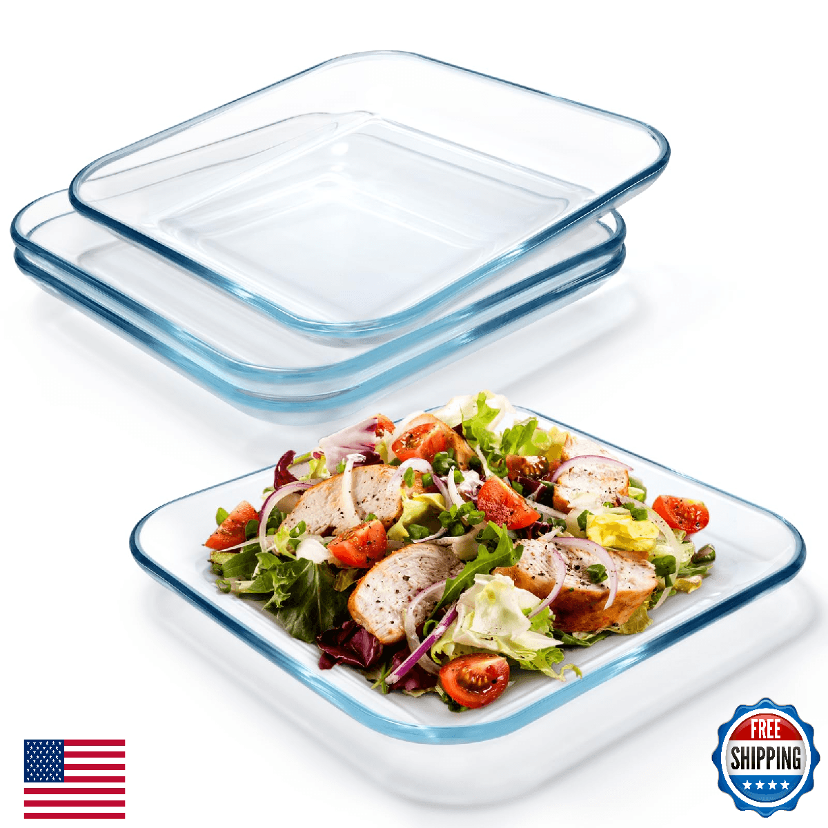 NutriUps 4 Pack 9 Inch Clear Glass Plates Tempered Serving Plates Set Kitchen Di - Image 1