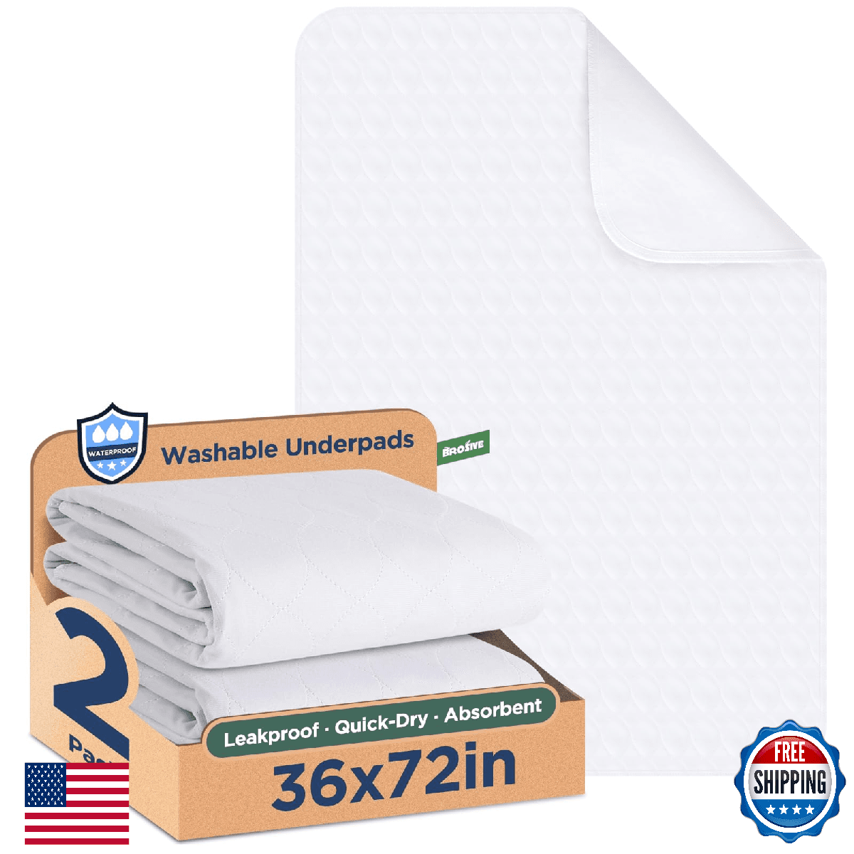 Washable Bed Pads 36" x 72" - 2 Pack, White, Waterproof Bed Pads for Incontinenc - Image 1