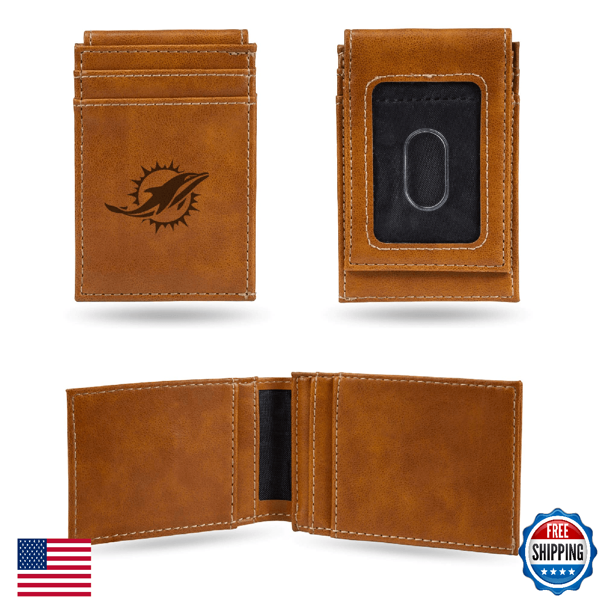 Rico Industries Miami Dolphins Laser Engraved Front Pocket Wallet NFL - Image 1