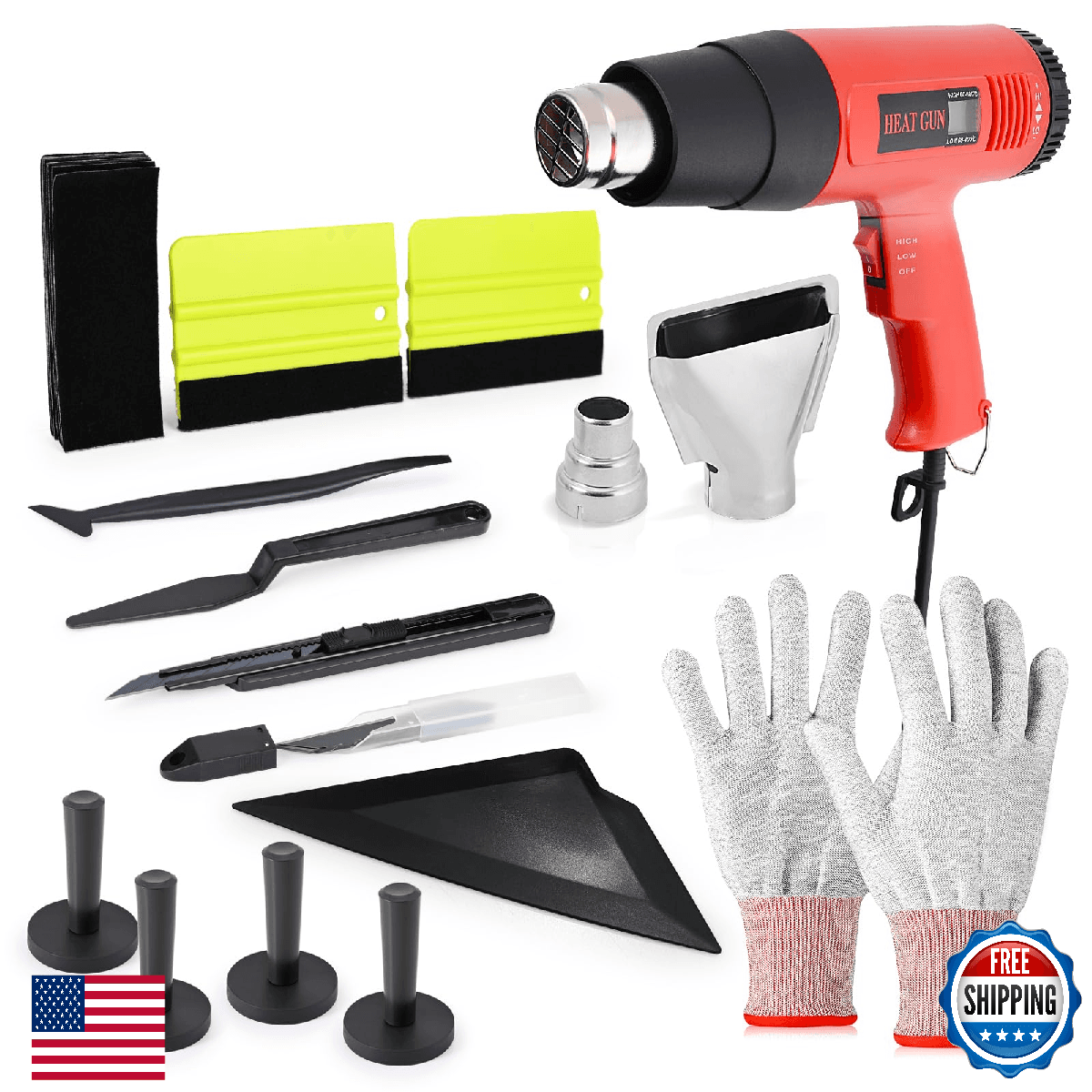 EHDIS Window Tint Kit Heat Gun Vinyl Wrap Tools Squeegee Cutter Gloves Magnet Ho - Image 1
