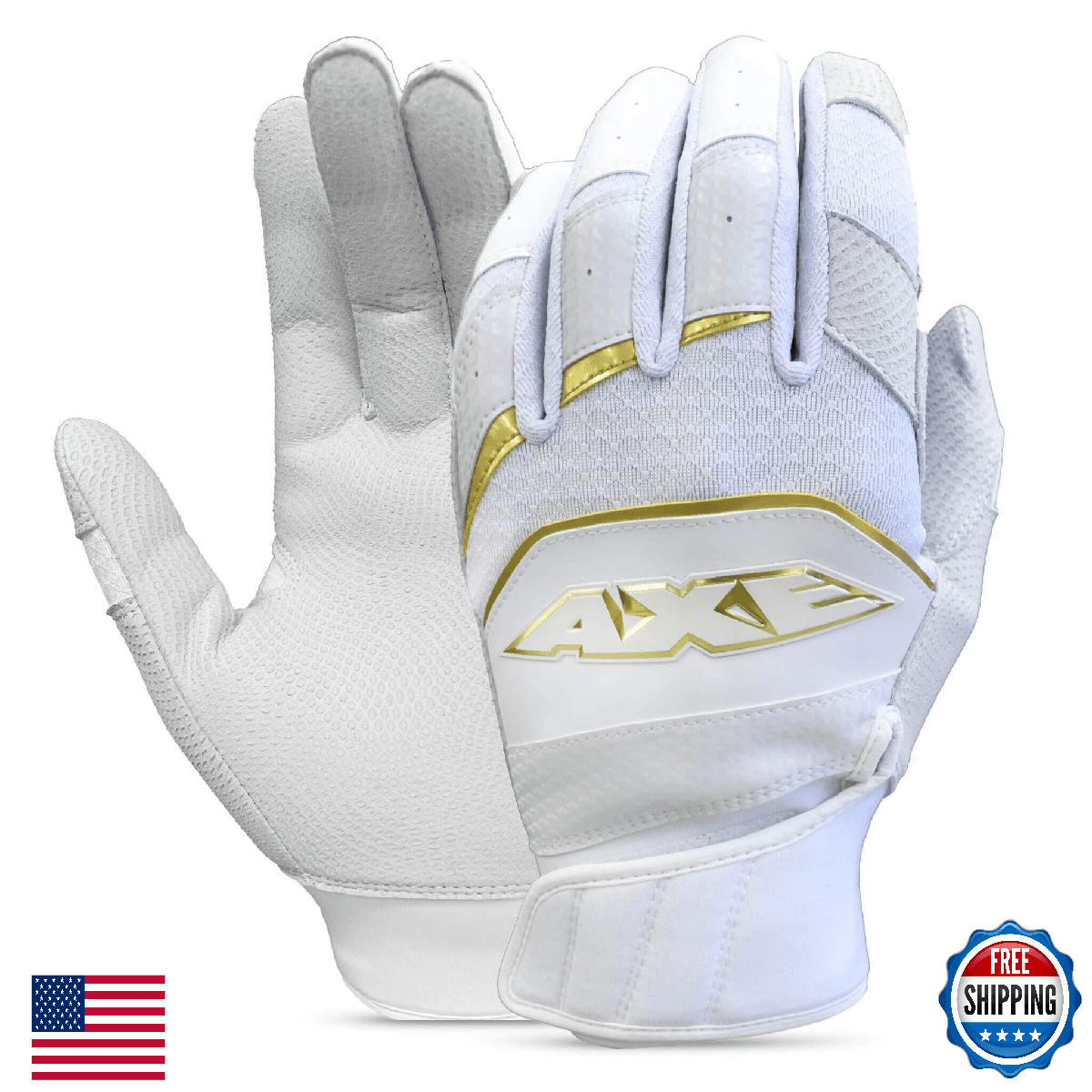 Axe Pro-Fit Batting Gloves White/Gold Cabretta Leather Adult M - Image 1