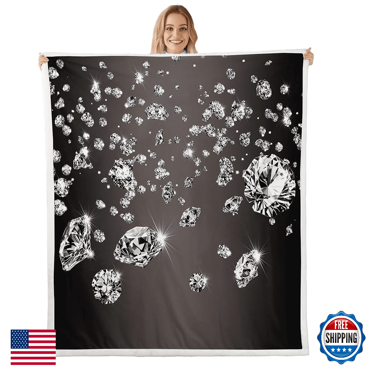 Erosebridal Glitter Throw Blanket Sofa Bed Couch 3D Sparkle Diamond Black Fluffy - Image 1
