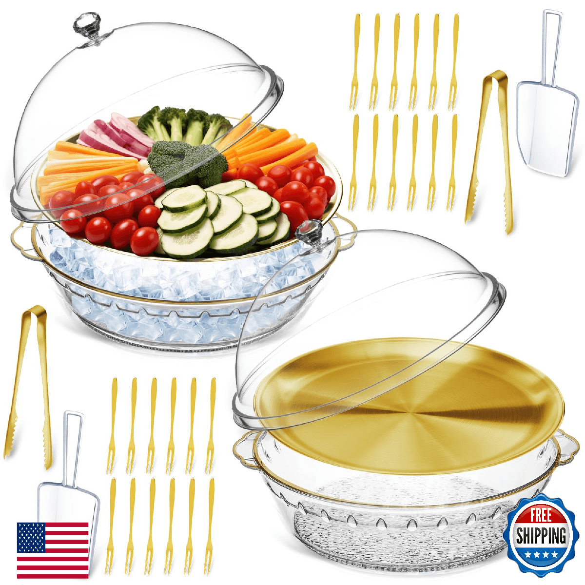 Baderke 11.8" Chilled Serving Tray for Parties with Compartments and lid Ice Chi - Image 1