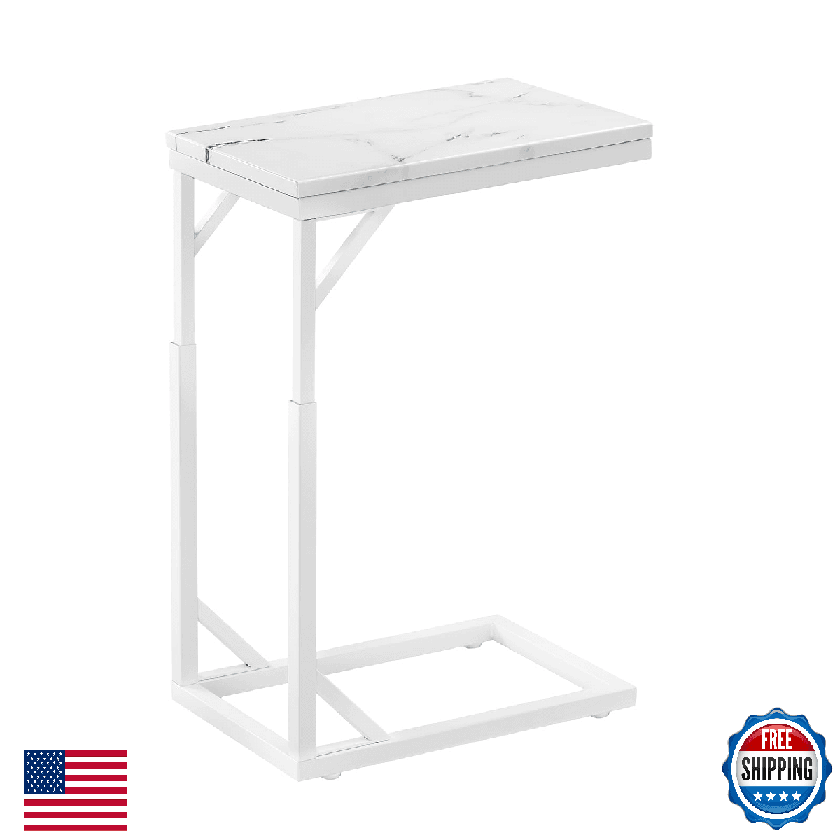 Joyofcife C-Shaped End Table, Small Sofa Table with Metal Frame, Adjustable Heig - Image 1