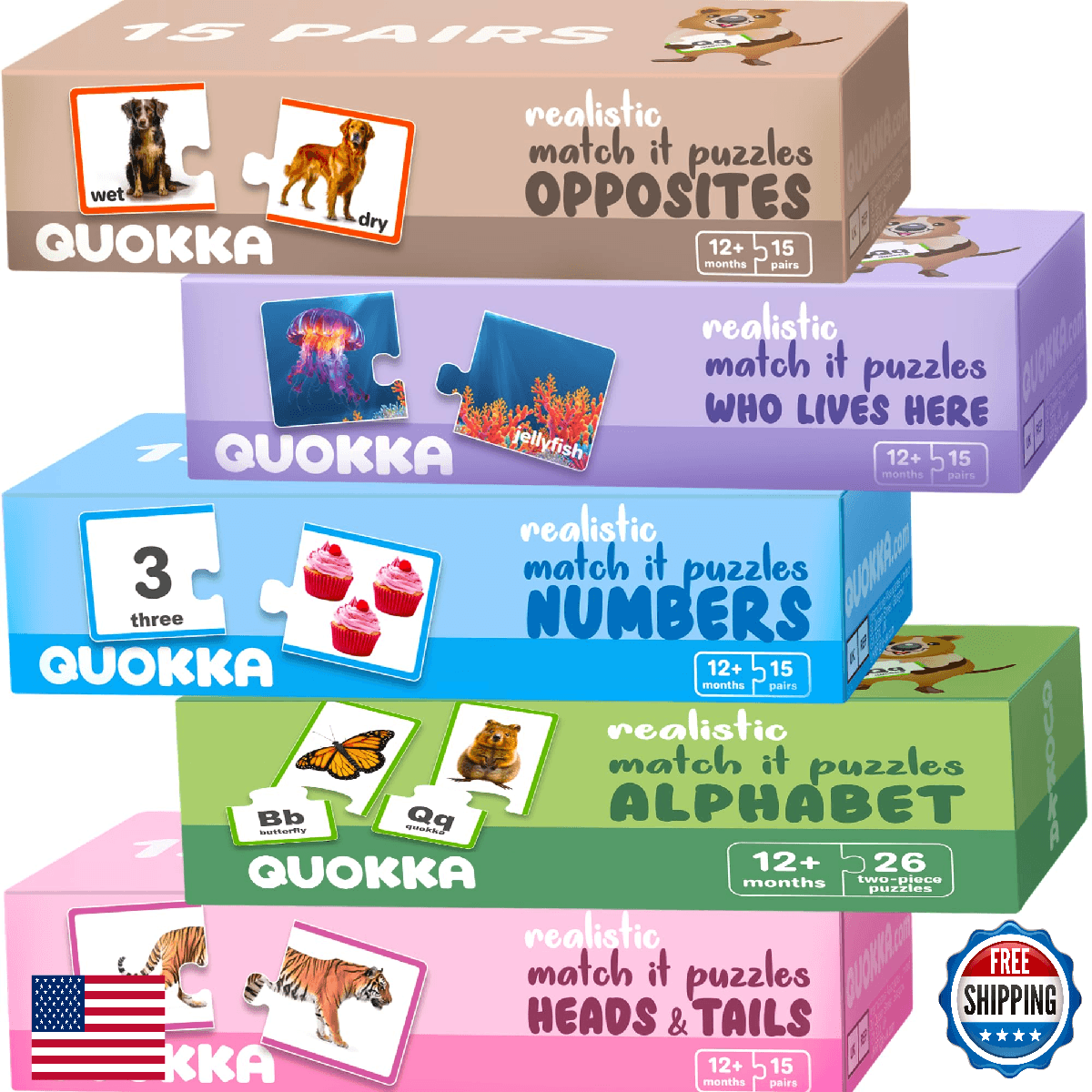 QUOKKA 5X MEGASET Realistic Puzzles for Toddlers 3-5 - Matching Games for Kids - Image 1